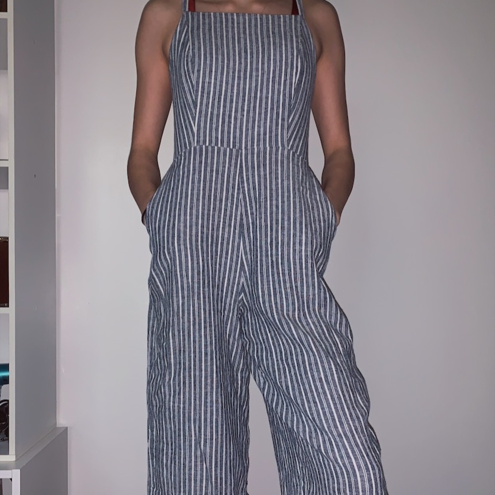 American Eagle Blue & White Striped Romper